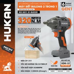 Máy siết bulong pin HUKAN G1-BLP324 và G1-BL0320, Lực siết 320Nm, Đầu bulong 2 trong 1 đa năng, Không chổi than 6