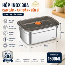 [Combo 10] Hộp Đựng Thực Phẩm Inox 304 Chống Rỉ Sét, Nắp Hút Chân Không Kín Mùi, Dung Tích Lớn 7