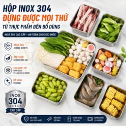 [Combo 10] Hộp Đựng Thực Phẩm Inox 304 Chống Rỉ Sét, Nắp Hút Chân Không Kín Mùi, Dung Tích Lớn 3