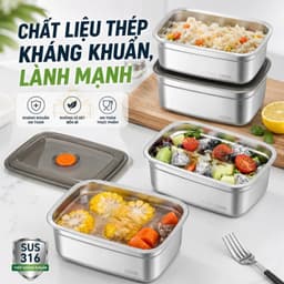 [Combo 10] Hộp Đựng Thực Phẩm Inox 304 Chống Rỉ Sét, Nắp Hút Chân Không Kín Mùi, Dung Tích Lớn 5