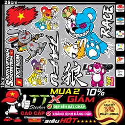 tem sticker dán gấu quỷ bạo lực ma siêu hót trend - team, tafu, race southvietnam hình trang trí xe đẹp hết ý 4