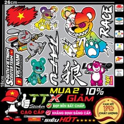 tem sticker dán gấu quỷ bạo lực ma siêu hót trend - team, tafu, race southvietnam hình trang trí xe đẹp hết ý 7