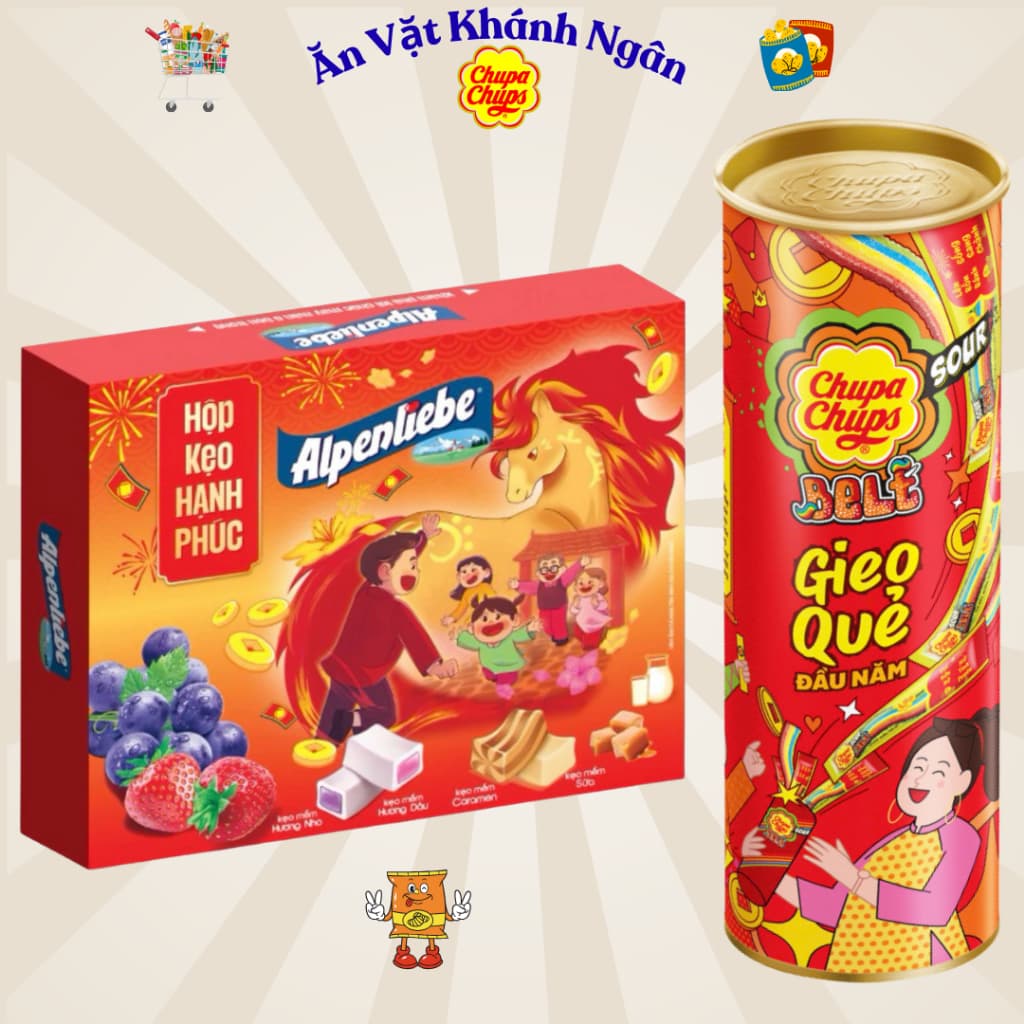 Hộp Quà Tết 2026 Kẹo Alpenliebe – Mentos – Golia – Chupa Chups Nhiều Phiên Bản