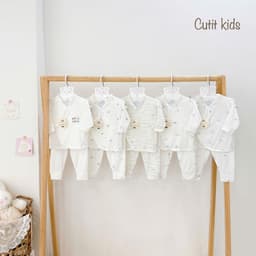 BD46. Bộ Sơ Sinh Dài Tay Vạt KIMONO 2 Lớp Kín Bụng Bé, Vải Petit Mềm Mịn Mỏng Mát Cho Bé 3-9kg 1