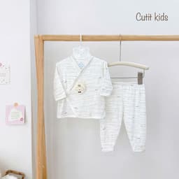 BD46. Bộ Sơ Sinh Dài Tay Vạt KIMONO 2 Lớp Kín Bụng Bé, Vải Petit Mềm Mịn Mỏng Mát Cho Bé 3-9kg 7