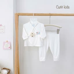 BD46. Bộ Sơ Sinh Dài Tay Vạt KIMONO 2 Lớp Kín Bụng Bé, Vải Petit Mềm Mịn Mỏng Mát Cho Bé 3-9kg 3