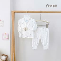 BD46. Bộ Sơ Sinh Dài Tay Vạt KIMONO 2 Lớp Kín Bụng Bé, Vải Petit Mềm Mịn Mỏng Mát Cho Bé 3-9kg 4