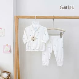 BD46. Bộ Sơ Sinh Dài Tay Vạt KIMONO 2 Lớp Kín Bụng Bé, Vải Petit Mềm Mịn Mỏng Mát Cho Bé 3-9kg 5