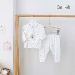BD46. Bộ Sơ Sinh Dài Tay Vạt KIMONO 2 Lớp Kín Bụng Bé, Vải Petit Mềm Mịn Mỏng Mát Cho Bé 3-9kg 6