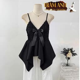 áo kiểu nữ-áo ren + kết hợp vải trơn tạo cảm giác sang trọng, gợi cảm nhưng vẫn tinh tế. 2