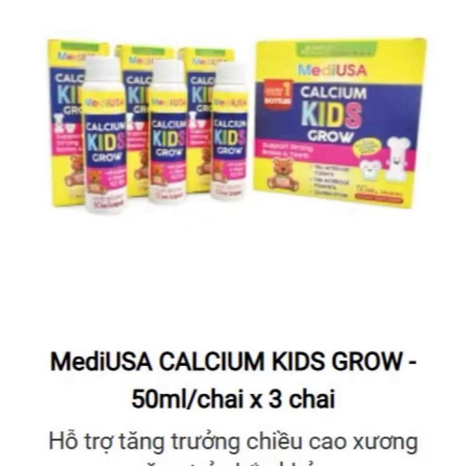 Calcium Kids Grow MediUSA (50ml/chai x3 chai) - Bổ sung Canxi, Vitamin K2 cho bé