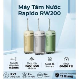 Máy Tăm Nước Cầm Tay Rapido RW200 4 chế độ xịt, chống nước IPX7 pin sạc dùng 30 ngày BH 12 tháng 1
