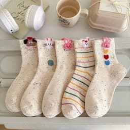 Combo 10 Đôi Tất Thỏ Bông Chấm Bi Cổ Ngắn Hình Dễ Thương 6