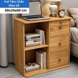 Tủ đa năng gỗ MDF phủ melamine, có khóa, màu gỗ sậm, hiện đại và sang trọng cho đầu giường. 2