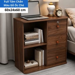 Tủ đa năng gỗ MDF phủ melamine, có khóa, màu gỗ sậm, hiện đại và sang trọng cho đầu giường. 1
