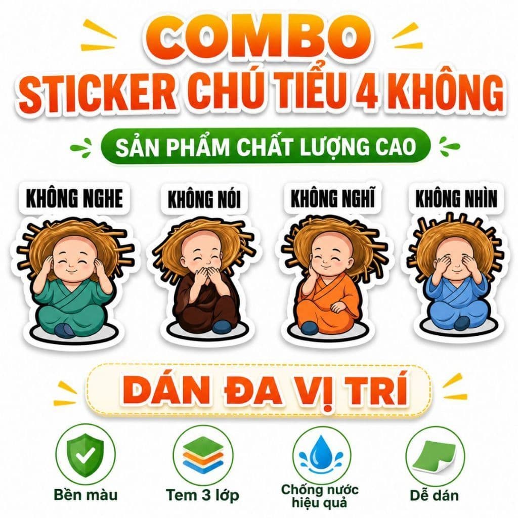Sticker Chú Tiểu 4 Không Dễ Thương Tem Decal Trang Trí Ô Tô Xe Máy Laptop Điện Thoại Hình Dán Chống Nước Bền Đẹp