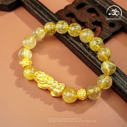 Ngọc Đan Tâm - Vòng Tay Thạch Anh Tóc Vàng 9mm 7A Phối Tỳ Hưu 6
