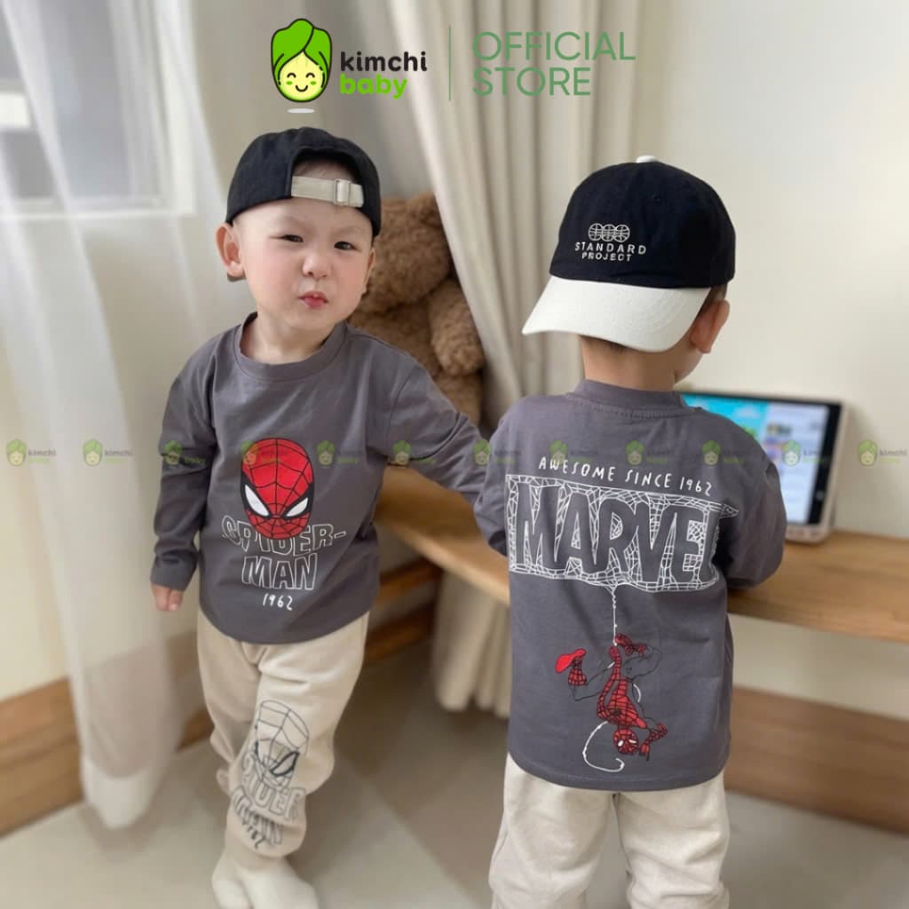 [10-29KG] Bộ Dài Tay Cho Bé Trai KIMCHIBABY Vải Cotton Cao Cấp 190gsm Mềm Mịn Họa Tiết Siêu Nhân Đu Dây KD601