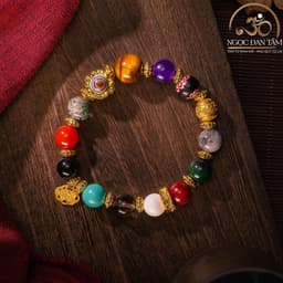Ngọc Đan Tâm - Vòng Tay Đá Phong Thủy Đa Sắc Phối Charm Dzi 1 Mắt 1