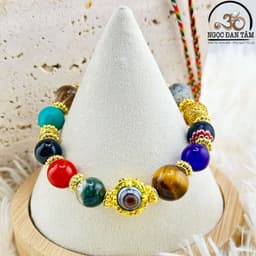 Ngọc Đan Tâm - Vòng Tay Đá Phong Thủy Đa Sắc Phối Charm Dzi 1 Mắt 6