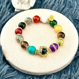 Ngọc Đan Tâm - Vòng Tay Đá Phong Thủy Đa Sắc Phối Charm Dzi 1 Mắt 2