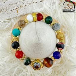 Ngọc Đan Tâm - Vòng Tay Đá Phong Thủy Đa Sắc Phối Charm Dzi 1 Mắt 8