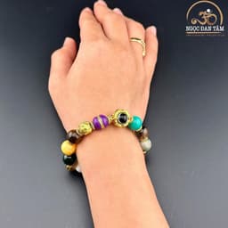 Ngọc Đan Tâm - Vòng Tay Đá Phong Thủy Đa Sắc Phối Charm Dzi 1 Mắt 7