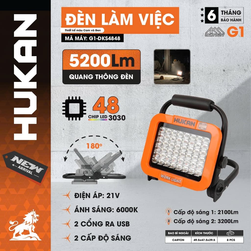 Thân Đèn Chân Pin Phổ Thông HUKAN G1-DKS4848, Quang Thông Đèn 5200Lm - Nhiệt Màu 6000K, Có Cổng USB