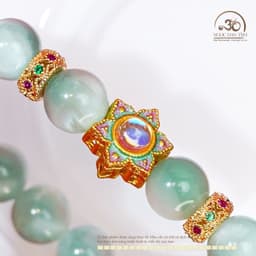 Ngọc Đan Tâm - Vòng Tay Angelite 9mm 4A Phối Charm Sen Nhụy Trắng 4