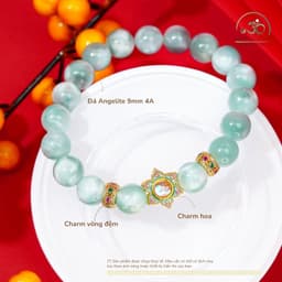 Ngọc Đan Tâm - Vòng Tay Angelite 9mm 4A Phối Charm Sen Nhụy Trắng 2