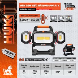 Thân Đèn Chiếu Sáng HUKAN G3-GZ037, Ánh Sáng Trằng Lạnh 6500k, 3 Đèn Gập Mở, Chân Pin Phổ Thông 1