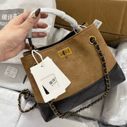 Túi Quai Vòm Da Lộn Đế Mix Da Trơn Khoá Vuông Xoay 6