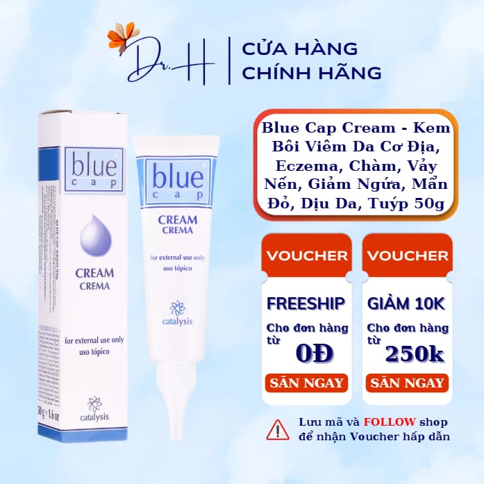 Blue Cap Cream - Kem Bôi Viêm Da Cơ Địa, Eczema, Chàm, Vảy Nến, Giảm Ngứa, Mẩn Đỏ, Dịu Da, Tuýp 50g