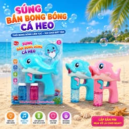 Súng đồ chơi bắn bong bóng xà phòng hình cá heo ,có đèn ,nhạc , phun bong bóng tự động cho bé 2