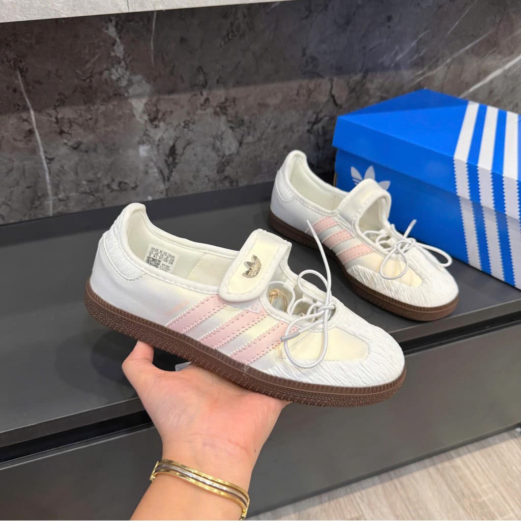 [HÀNG SẴN - SC] Giày thể thao nữ Sam.ba Ja_ne màu hồng trắng pastel - giày búp bê ballet xinh, đế nâu vintage dễ phối đồ