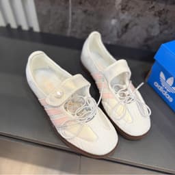 [HÀNG SẴN - SC] Giày thể thao nữ Sam.ba Ja_ne màu hồng trắng pastel - giày búp bê ballet xinh, đế nâu vintage dễ phối đồ 3
