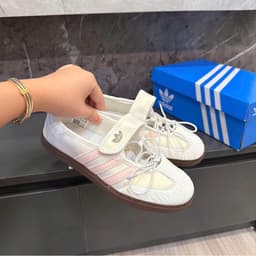 [HÀNG SẴN - SC] Giày thể thao nữ Sam.ba Ja_ne màu hồng trắng pastel - giày búp bê ballet xinh, đế nâu vintage dễ phối đồ 2