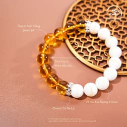 Ngọc Đan Tâm - Vòng Tay Hoàng Bạch ( Thạch Anh Vàng 5A 9mm + Vỏ Sò Tai Tượng 3A 10mm ) 2