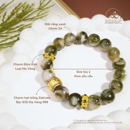 Ngọc Đan Tâm - Vòng Tay Mắt Rồng Xanh Phối Charm Hạt Trống Zakiram 10mm 2A 2