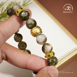 Ngọc Đan Tâm - Vòng Tay Mắt Rồng Xanh Phối Charm Hạt Trống Zakiram 10mm 2A 6