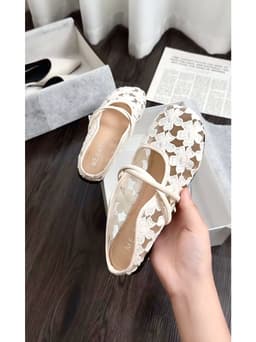 Giày Búp Bê Nữ Quai Ngang SETINA Ren Hoa Nổi Quai Đôi Đế Bệt (Chân Mập Tăng Size) GSRH320 5