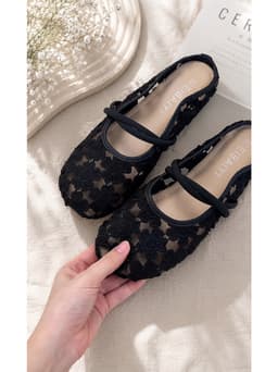 Giày Búp Bê Nữ Quai Ngang SETINA Ren Hoa Nổi Quai Đôi Đế Bệt (Chân Mập Tăng Size) GSRH320 7