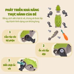 Bộ lắp ráp khủng long đáng yêu cho bé, bộ ghép hình kích thích phát triển trí não chất liệu nhựa ABS 2