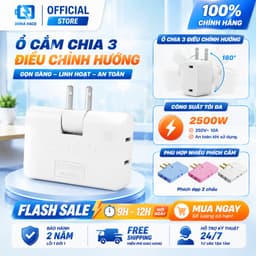 Ổ chia điện đa năng 3 cửa, Ổ cắm chuyển đổi thông minh chịu tải cao 2500W, Ổ Cắm Chuyển Đổi Chia 3 1