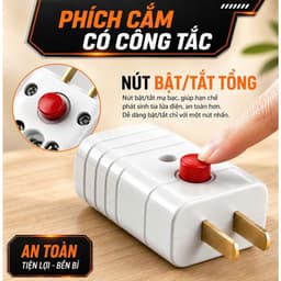 PHÍCH CẮM ĐIỆN NÚT BẤM - COMBO 2 CÁI | PHÍCH CẮM 2 CHÂN 2500W 10A CHÂN ĐỒNG NHỰA PC CHỐNG CHÁY 8