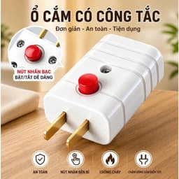 PHÍCH CẮM ĐIỆN NÚT BẤM - COMBO 2 CÁI | PHÍCH CẮM 2 CHÂN 2500W 10A CHÂN ĐỒNG NHỰA PC CHỐNG CHÁY 1
