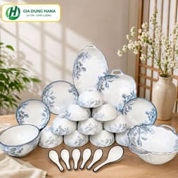 Bộ bát chén đĩa gốm sứ 30 chi tiết - hoa văn hoạ tiết Diệp Hồng bộ đồ ăn cao cấp sang trọng 1