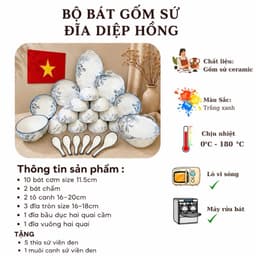 Bộ bát chén đĩa gốm sứ 30 chi tiết - hoa văn hoạ tiết Diệp Hồng bộ đồ ăn cao cấp sang trọng 2