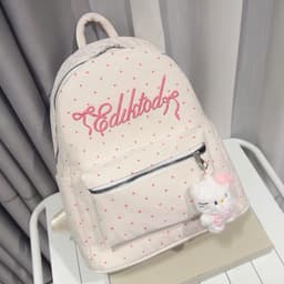 Balo Nữ Size 40 Họa Tiết Chấm Bi Thêu Chữ Cao Cấp – Balo Đi Học Đi Chơi Đựng Laptop 15.6 Inch Form Đẹp 2