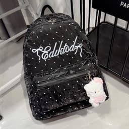 Balo Nữ Size 40 Họa Tiết Chấm Bi Thêu Chữ Cao Cấp – Balo Đi Học Đi Chơi Đựng Laptop 15.6 Inch Form Đẹp 5